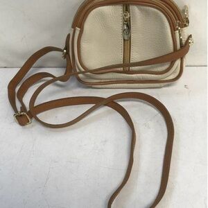 Vintage Valentina Made In Italy Cream Pebbled Italian Leather Four Zip Crossbody